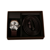 Подарен комплект Колан в черен цвят заедно с часовник кафяв/черен, снимка 1 - Подаръци за мъже - 44524366
