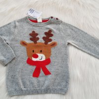 Коледен пуловер  H&M 3-6-9 месеца, снимка 3 - Бебешки блузки - 31805987