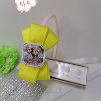 Панделка Ана и Елза "Happy Birthday"  в жълто , снимка 4 - Шноли, диадеми, ленти - 44783610