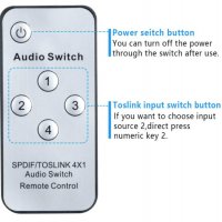 1X4 SPDIF Switcher TOSLINK Дистанционно Цифрово Оптично Аудио 1х Изход 4х Входа LPCM2 DTS Dolby-AC3, снимка 7 - Ресийвъри, усилватели, смесителни пултове - 27564202