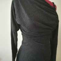 Тъмно Сива блуза с паднало рамо S/M, снимка 2 - Блузи с дълъг ръкав и пуловери - 30282650