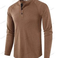 Мъжка едноцветна вафлена тениска с дълъг ръкав Henley, 8цвята - 023, снимка 8 - Тениски - 42069624