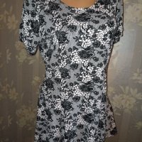 M&S- L, XL/ UK 16-Къса рокля или туника в черно бял флорален принт от трико, снимка 1 - Туники - 40532767