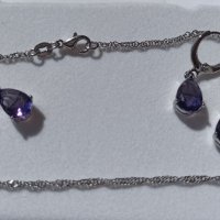 Дамски комплект синджирче, висулка и обеци с лилав кристал, нови, щампа 925, снимка 8 - Бижутерийни комплекти - 36939261