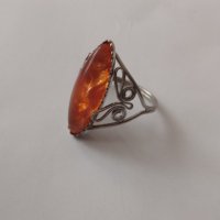 Стар РУСКИ филигранен пръстен със конячен  кехлибар , снимка 10 - Антикварни и старинни предмети - 35218427