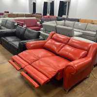 Керемидено червен кожен диван двойка с електрически релакс механизъм, снимка 2 - Дивани и мека мебел - 39944608