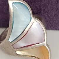  Красив сребърен пръстен със седеф 1НS, снимка 1 - Пръстени - 44389294