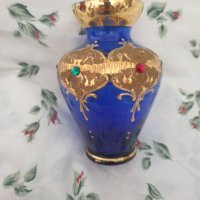синя ваза с позлата bohemia, снимка 2 - Декорация за дома - 36701235