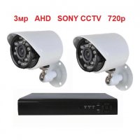 Пакет с 2 AHD камери 3MP 720р + 4канален AHD DVR + кабели пълен комплект за видеонаблюдение, снимка 1 - Комплекти за видеонаблюдение - 30811206