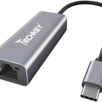 Techkey  USB Type C LAN адаптер 10/100/1000 Mbps, USB to RJ45 Ethernet, ASIX 88179, снимка 1 - Мрежови адаптери - 35462234