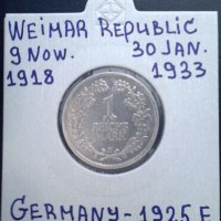 Монета Ваймарска Република 1 Марка 1925-Е /2, снимка 1 - Нумизматика и бонистика - 29185321