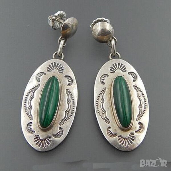 Обеци със зелен тюркоаз, снимка 1