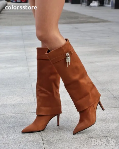 Ботуши на ток - кафяв велур - KD120, снимка 1
