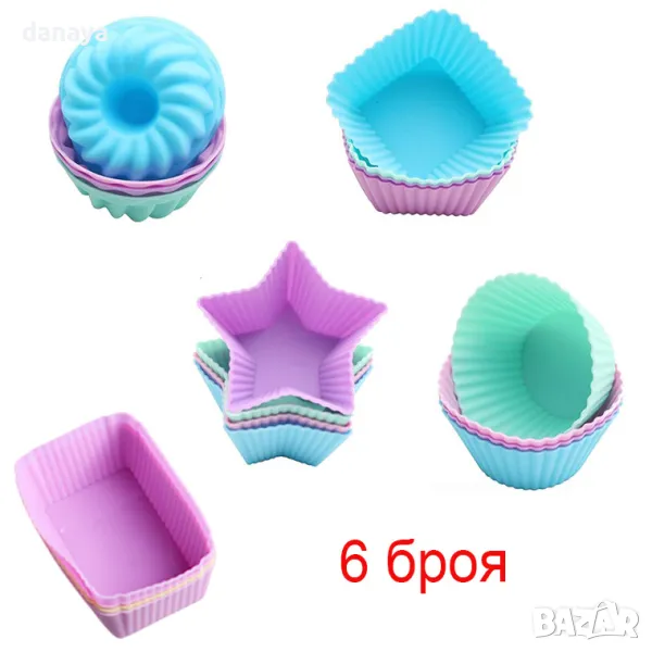 5518 Силиконови форми за мъфини различни модели, 6 броя, снимка 1