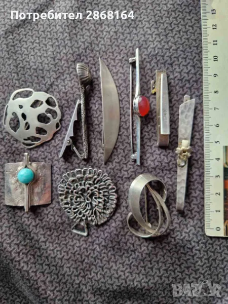 9 стари сребърни брошки, снимка 1