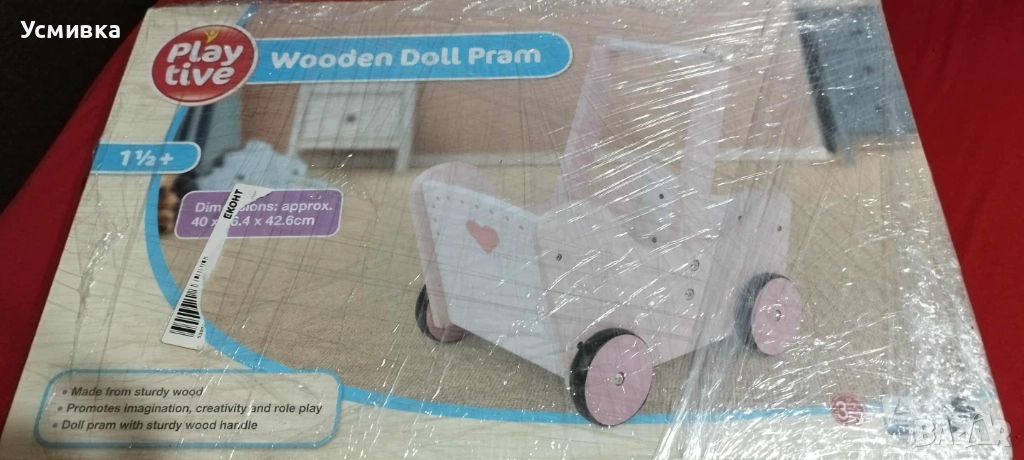 Продавам нова дървена количка за кукли, снимка 1
