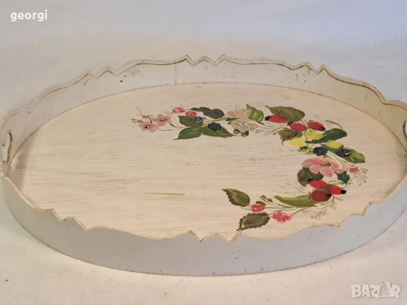 ретро дървен поднос изрисуван с рози  21/3, снимка 1