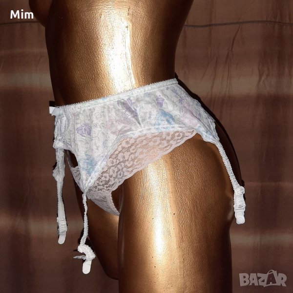 Бял със светло сини цветя колан с жартиери , снимка 1