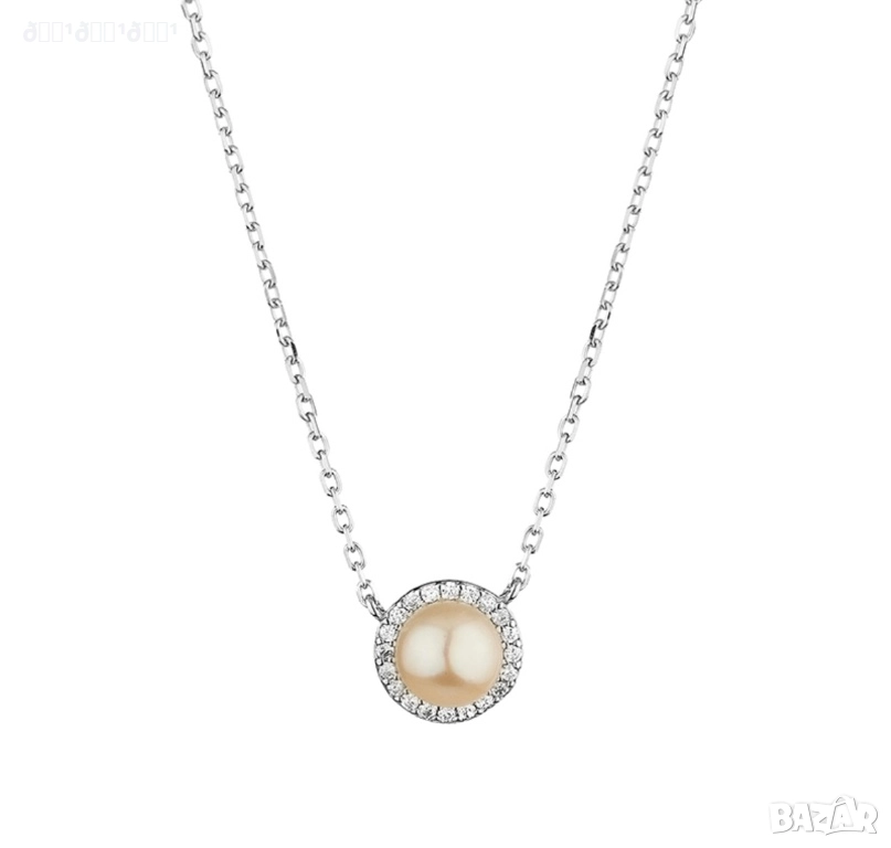 Елегантно сребърно колие с естествена розова перла и цирконии , снимка 1