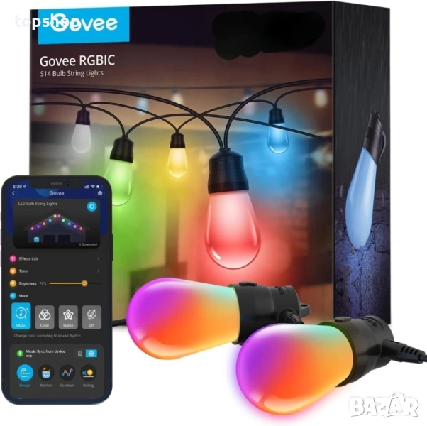 Govee S14, 14,6 метра H7015 RGBIC външни светлини с 15 димируеми LED крушки, водоустойчиви IP65..., снимка 1