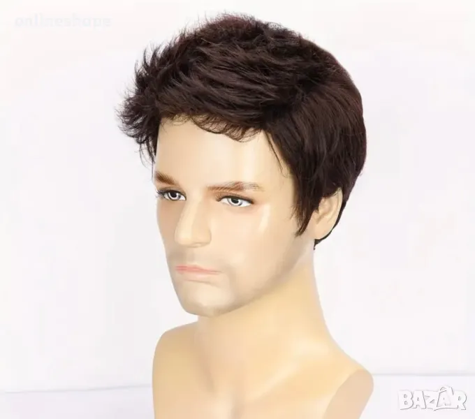 Мъжка перука - къса кафява коса – естествен вид , универсален размер , снимка 1