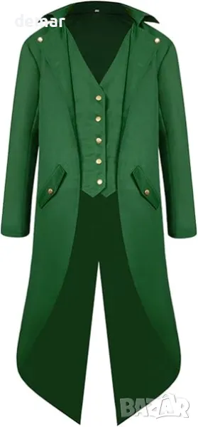 Средновековен костюм за мъже - фрак Sangdut за Хелоуин, готически викториански фрак, зелен, XXL, снимка 1