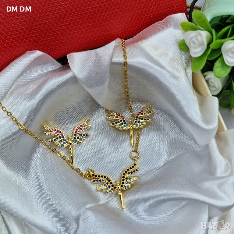 Angel Wings Rainbow Set комплект колие и обеци ✨ с позлата, снимка 1