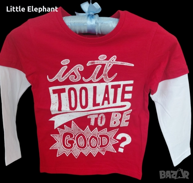 Блузка с дълъг ръкав за момченце на 4-5 год момченце"Is it too late to be good",Англия/нова, снимка 1