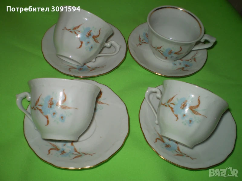 Комплект 4чаши и чинийки за кафе порцелен, снимка 1