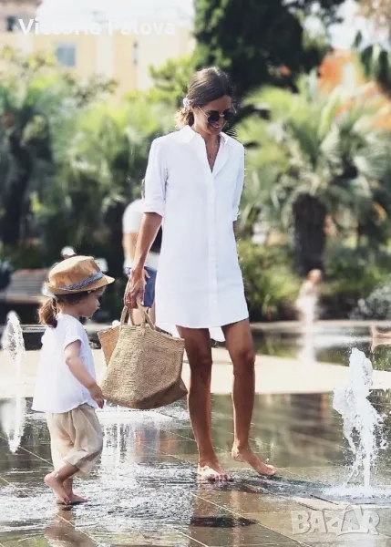 Бяла ленена рокля PIAZZA ROMA Италия, снимка 1