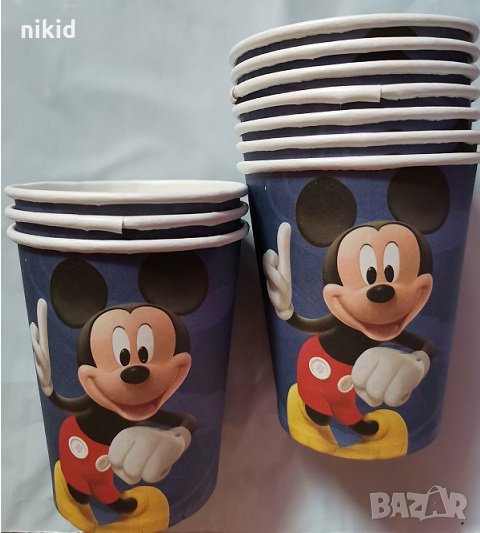 Мики Маус син фон 10 бр картонени чаши парти рожден ден, снимка 1