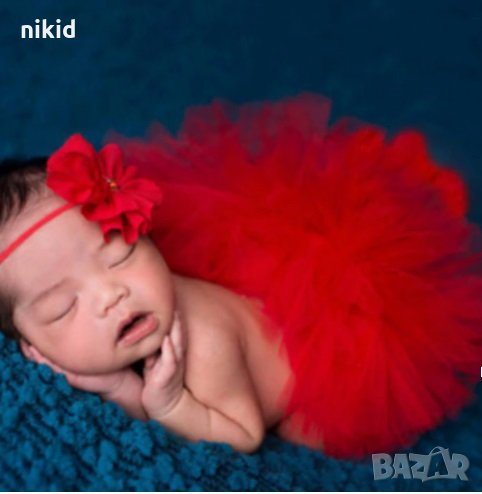 Червена циклама прасковена туту пола поличка и лента с пандела за глава за бебе фотосесия фото декор, снимка 1