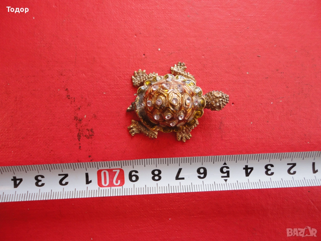 Бронзова кутийка за хапчета бижута костенурка с емайл , снимка 1