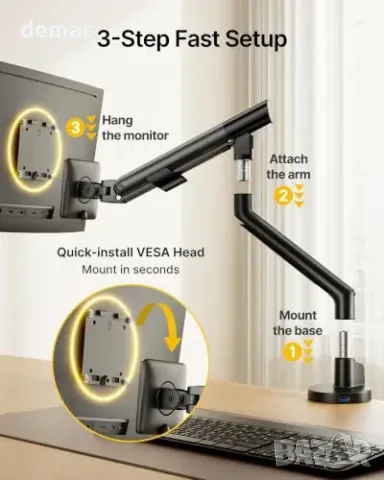 Стойка за монитор monTEK с USB хъб, за екрани 43,2–101,6 см, снимка 6 - Други стоки за дома - 56228556