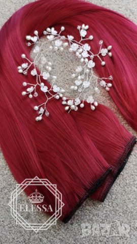 Натурални Екстеншъни Комплект от 200 грама Коса / 60 см, Цвят - #39  Малиново Червен КОД С137, снимка 6 - Аксесоари за коса - 32041224