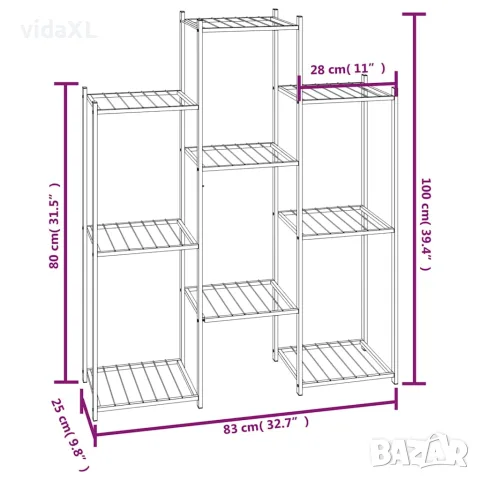 vidaXL Стойка за цветя, 83x25x100 см, черна, желязо, снимка 6 - Саксии и кашпи - 56147157
