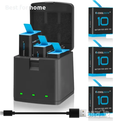 Комплект от 3 батерии GoPro и зарядна кутия COOLSHOW Hero 12/11/10/9-1800mAh , снимка 12 - Батерии, зарядни - 48132225