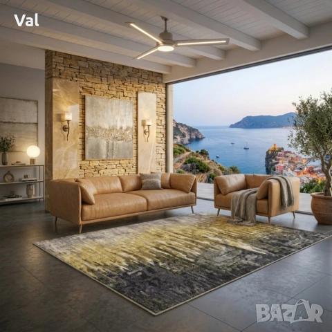 Модерен килим за хол 120х160см - Мраморен нюанс и 3D ефект, Противоплъзгащ