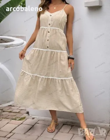 Ежедневна раирана дамска рокля с презрамки, снимка 4 - Рокли - 50001461