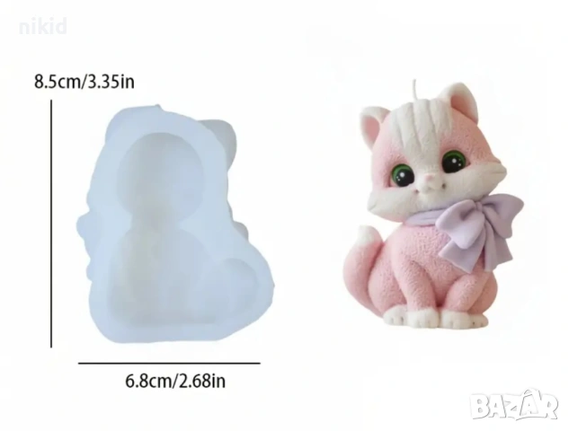 Коте с панделка котка котенце Marie Cat Мари силиконов молд форма фондан гипс шоколад смола свещ