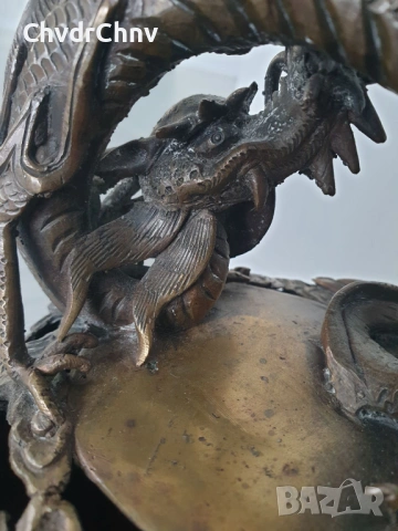 Япония 19-ти век/стара японска бронзова кандилница с дракони, снимка 4 - Декорация за дома - 54091262
