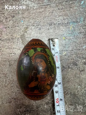 Старо, дървено яйце с нарисувани религиозни мотиви , снимка 15 - Други ценни предмети - 47368078
