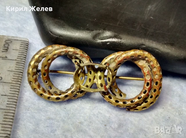 СТАРИННА МЕДНА РЕТРО БРОШКА с ГНЕЗДО За ВГРАЖДАНЕ на КАМЪК КРИСТАЛ ПЕРЛА АЖУРНА РЪЧНА РАБОТА 40433, снимка 7 - Антикварни и старинни предмети - 51279639