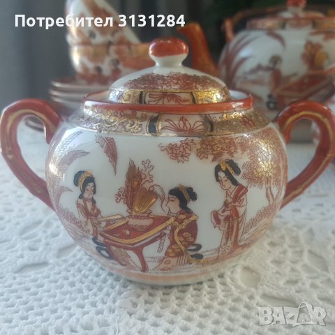 Антикварен Amari сервиз Гейши порцелан " яйчена черупка" Япония, снимка 8 - Сервизи - 42066407