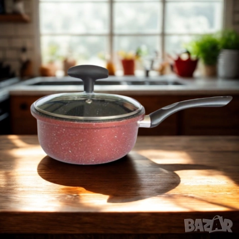 Касерола с капак Rosberg, 16 см, 1.6 л, Мраморно незалепващо покритие, Индукция, Бордо меланж, снимка 3 - Съдове за готвене - 52137491