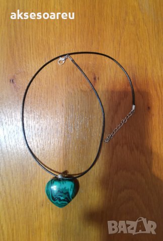 Красива модна минерална висулка с форма на сърце от зелен минерал малахит колие за мъже и жени бижут, снимка 10 - Колиета, медальони, синджири - 38327454