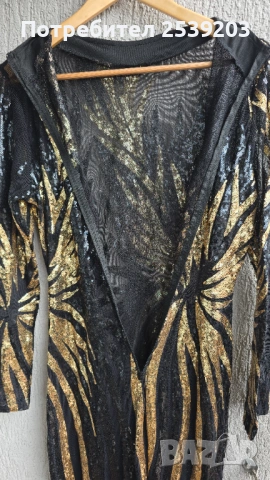 Нова дамска рокля с паети в черно и злато М-Л, снимка 12 - Рокли - 53909874