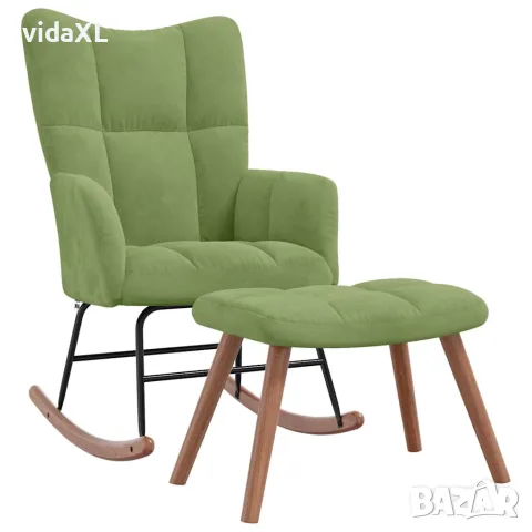 vidaXL Люлеещ се стол с табуретка, светлозелен, кадифе