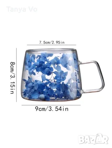 Стъклена Термо Чаша с Двойно Дъно и Естествени Сухи Цветя , снимка 3 - Чаши - 47923373