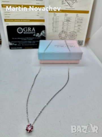 Сребърно колие с мойсанит (Диамант) 1 карат, снимка 6 - Колиета, медальони, синджири - 52944028